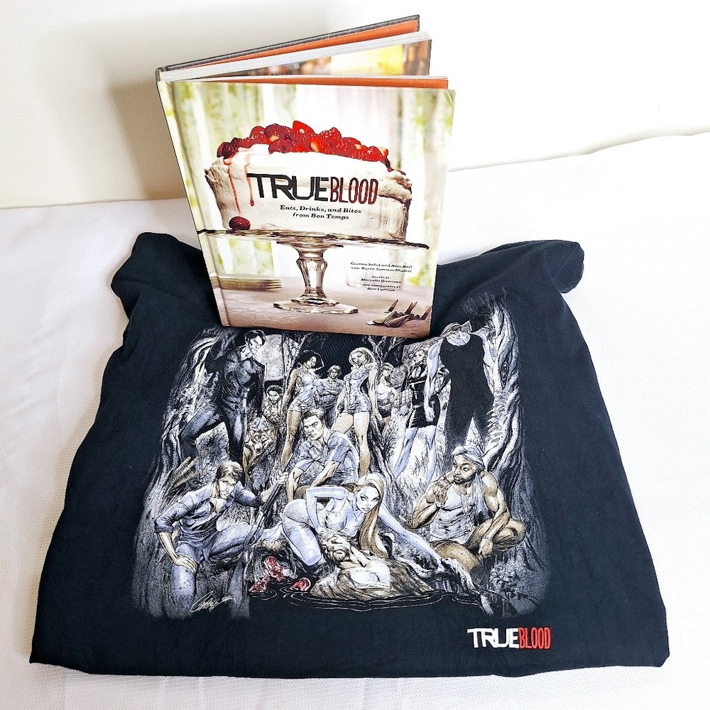 True Blood Series"A True Fan" Cook book and tee-shirt bundle.